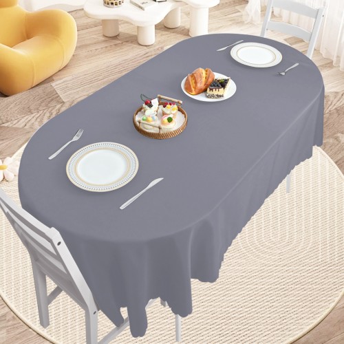 70" x 52"  Oval Jacquard Tablecloth Plain patterns Table Cloth Dark Gray