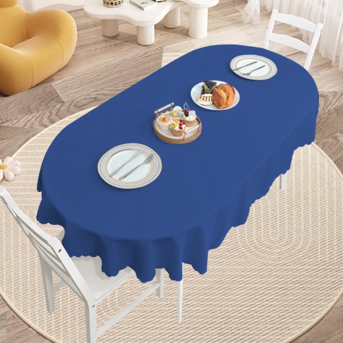 70" x 52"  Oval Jacquard Tablecloth Plain patterns Table Cloth  Navy Blue