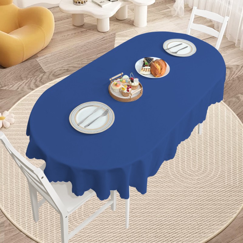 70" x 52"  Oval Jacquard Tablecloth Plain patterns Table Cloth  Navy Blue 