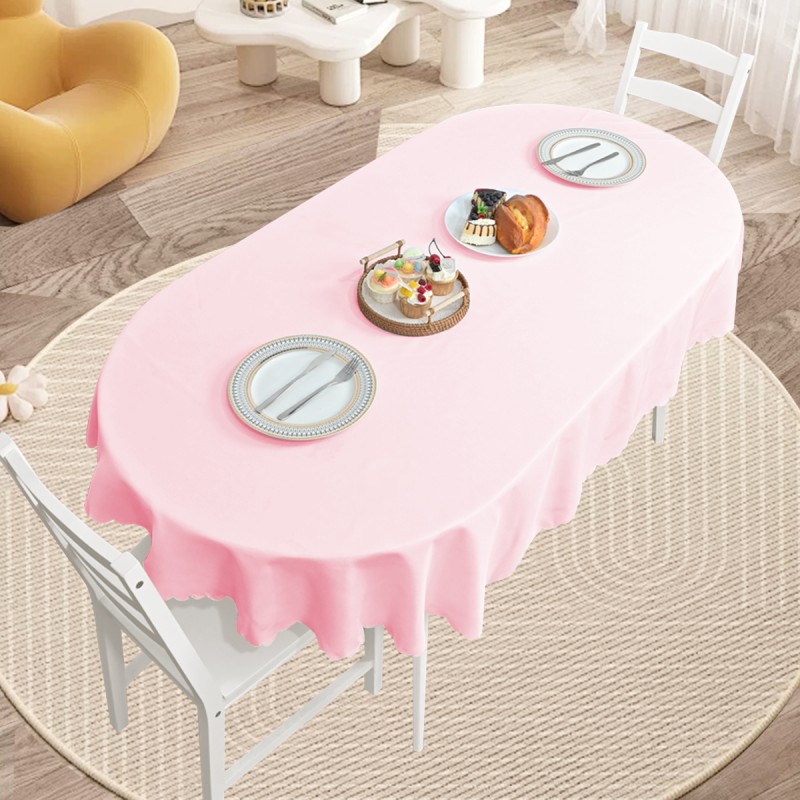 70" x 52"  Oval Jacquard Tablecloth Plain patterns Table Cloth Pink 