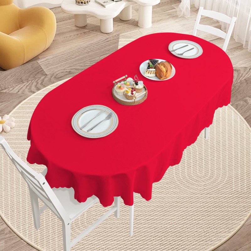 70" x 52"  Oval Jacquard Tablecloth Plain patterns Table Cloth Red 