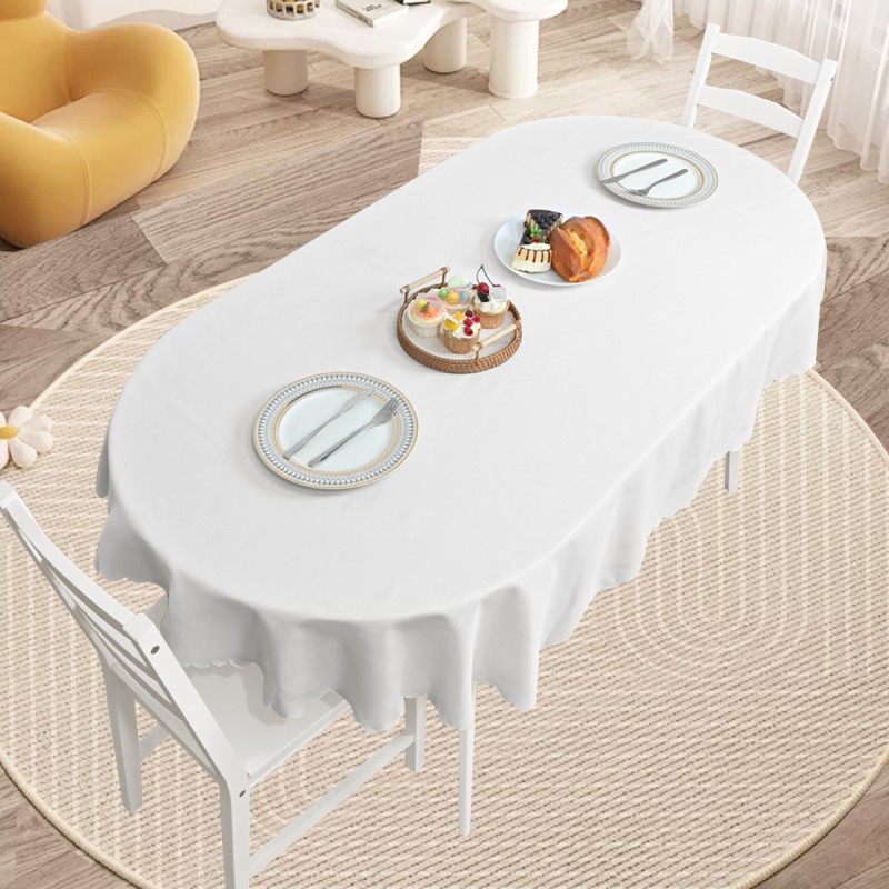 70" x 52"  Oval Jacquard Tablecloth Plain patterns Table Cloth White 