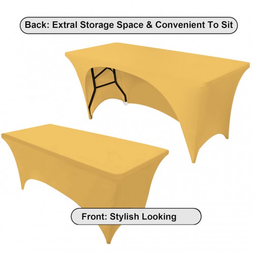Stretch Spandex 6 ft Open Back Rectangular Table Cover Gold 