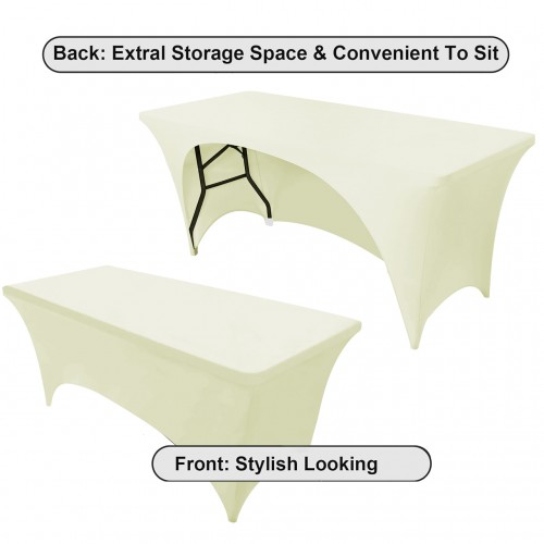 Stretch Spandex 6 ft Open Back Rectangular Table Cover Ivory 