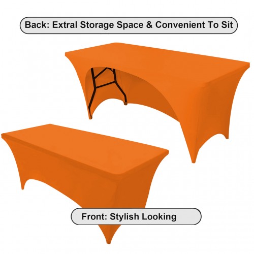 Stretch Spandex 6 ft Open Back Rectangular Table Cover Orange 