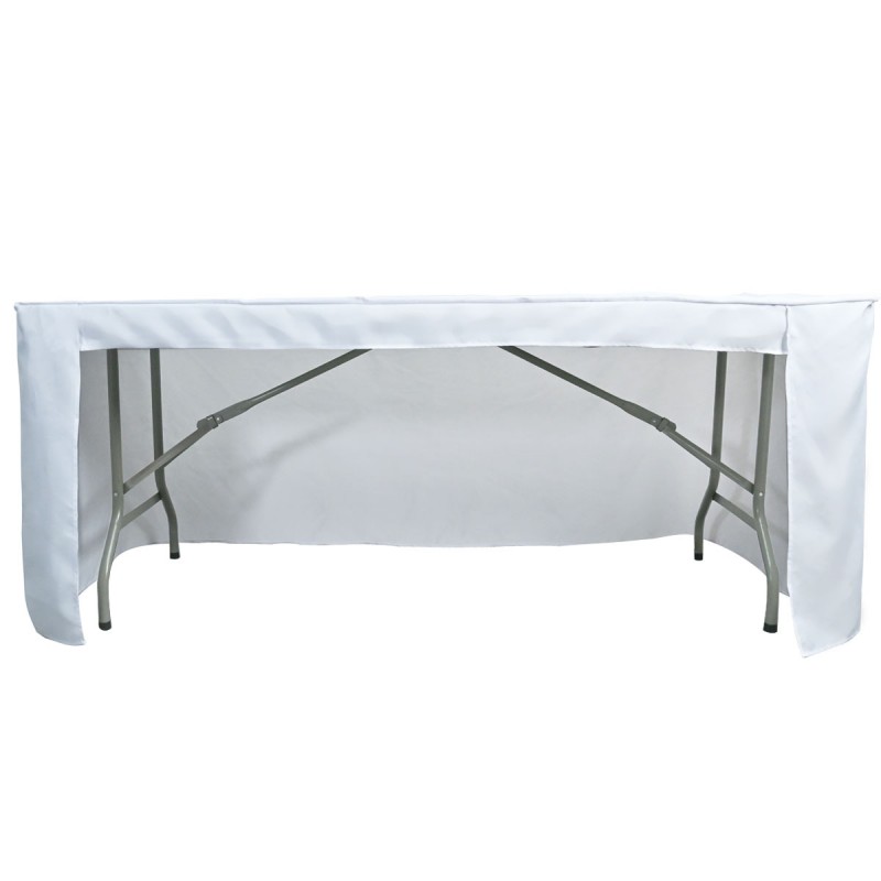 6 ft Fitted Slit Open Back Polyester Rectangular Tablecloth White 