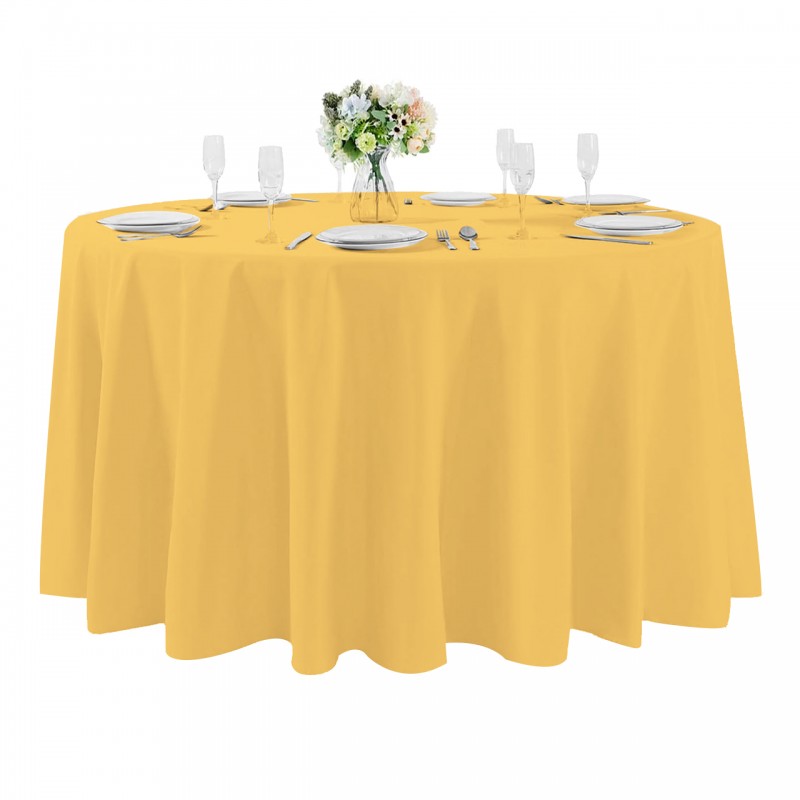 90 Inch Round Polyester Tablecloth Gold 
