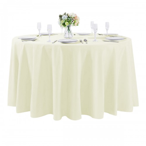 108 Inch Round Polyester Tablecloth Ivory