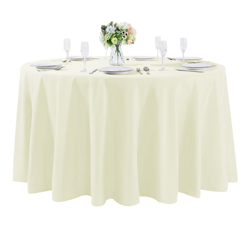 108 Inch Round Polyester Tablecloth Ivory 