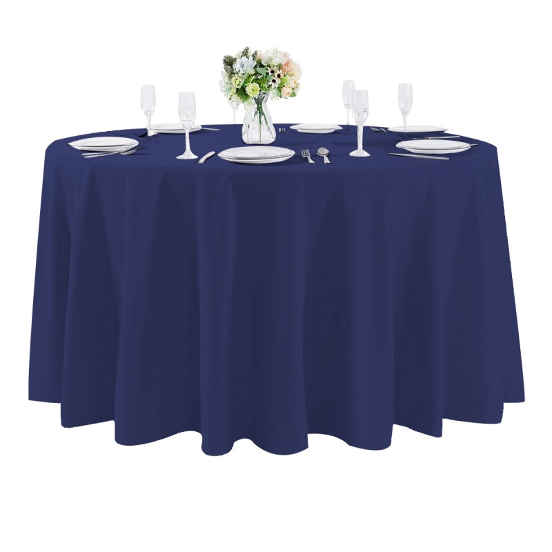 108 Inch Round Polyester Tablecloth Navy Blue 