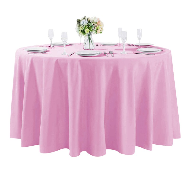 108 Inch Round Polyester Tablecloth Pink 
