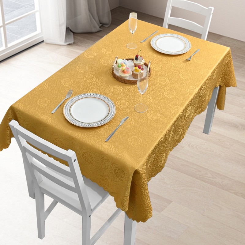 60" x 84" Rectangle Jacquard Tablecloth Peony Damask Patterns TableCloth Gold 