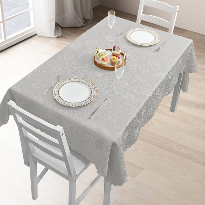 60" x 84" Rectangle Jacquard Tablecloth Peony Damask Patterns TableCloth Silver  