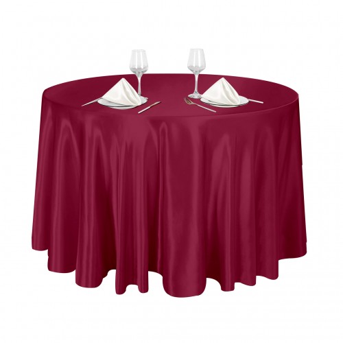 120 Inch Round Satin Tablecloth Burgundy