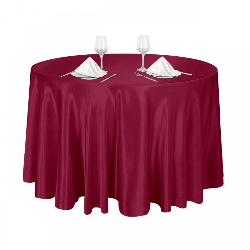 120 Inch Round Satin Tablecloth Burgundy 
